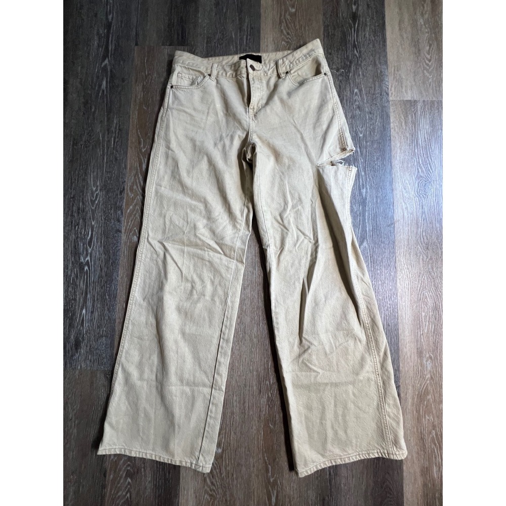 Kendall + Kylie Jeans Women 28 Tan Low Rise Baggy Wide Leg Distressed Cutout